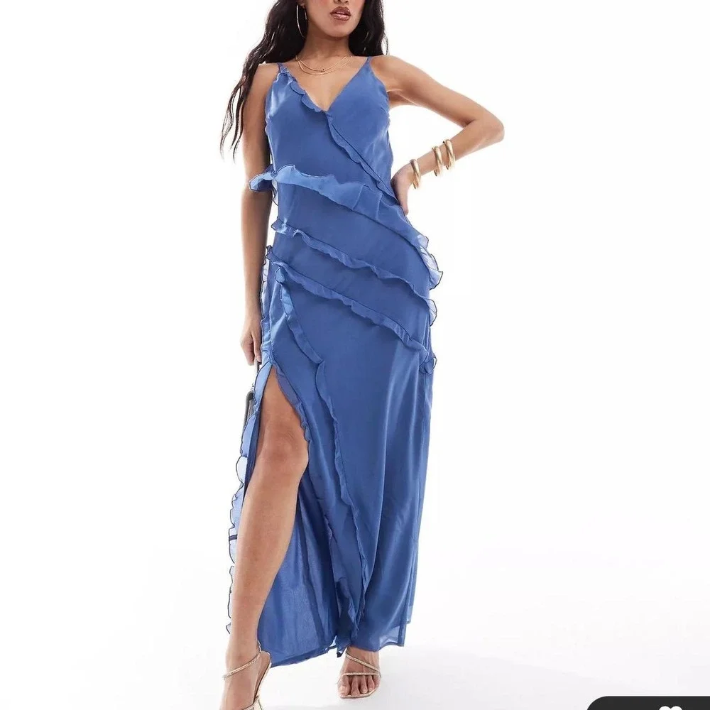 NWT Abercrombie & Fitch Blue Ruffle Maxi Dress